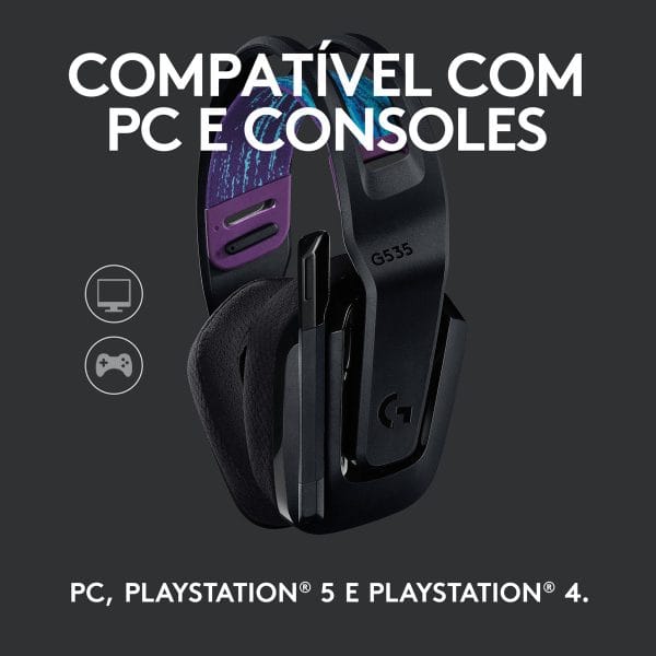 Headset Gamer Sem Fio Logitech G535 LIGHTSPEED PRETO - Imagem 5