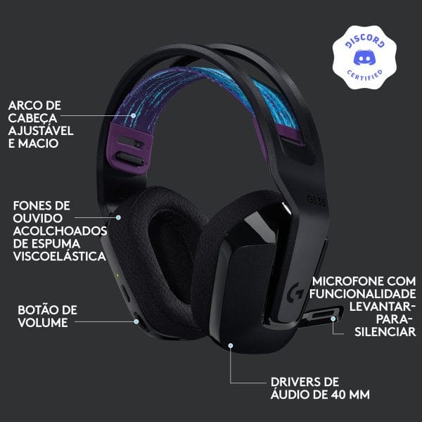 Headset Gamer Sem Fio Logitech G535 LIGHTSPEED PRETO - Imagem 6