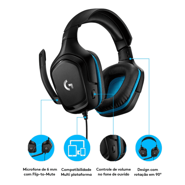 Headset Logitech G432 Gaming 7.1 Preto - Imagem 3