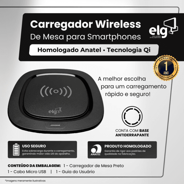 CARREGADOR WIRELESS TECNOLOGIA QI - WQ1BK ELG - Imagem 4