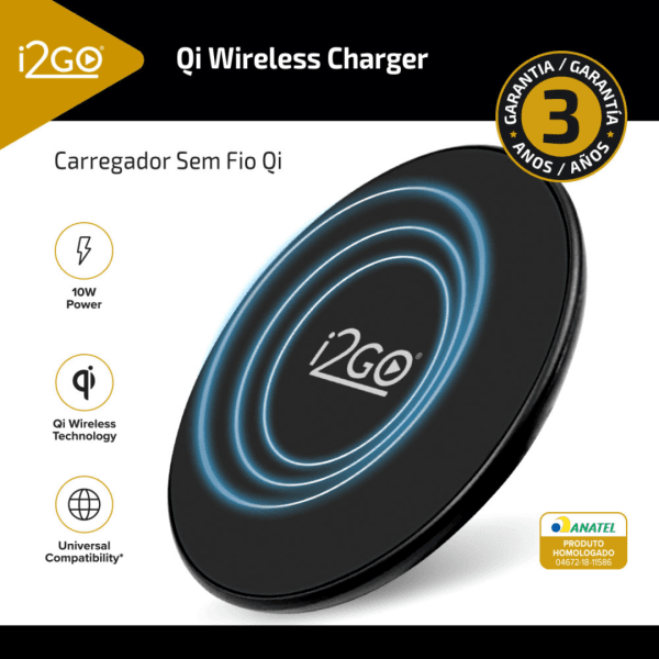 Carregador Sem Fio Fast Charge I2GO 10W Chumbo - I2GO PRO Preto - Imagem 5