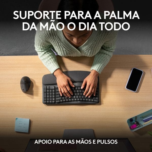 Teclado Ergonômico sem fio Logitech Wave Keys Layout US Grafite - Imagem 5