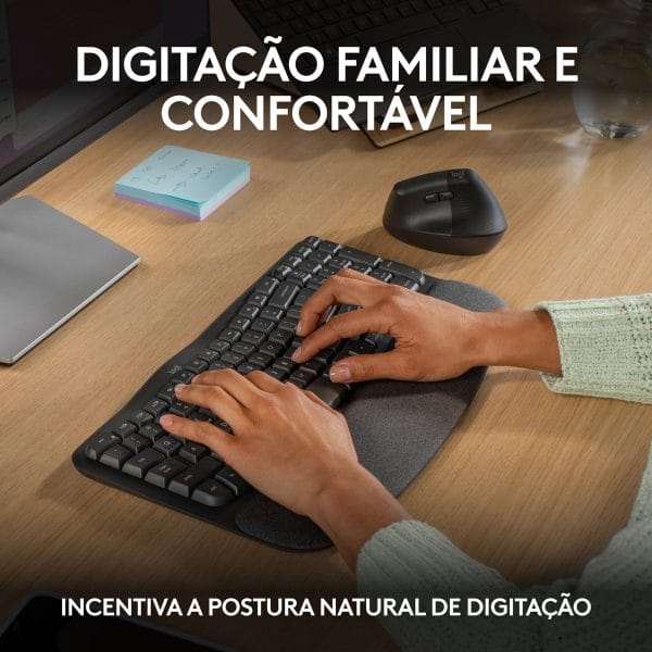Teclado Ergonômico sem fio Logitech Wave Keys Layout US Grafite - Imagem 9