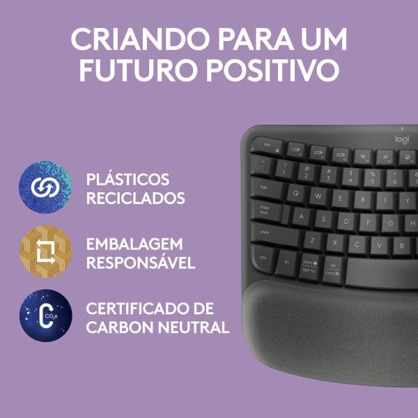 Teclado Ergonômico sem fio Logitech Wave Keys Layout US Grafite - Imagem 11