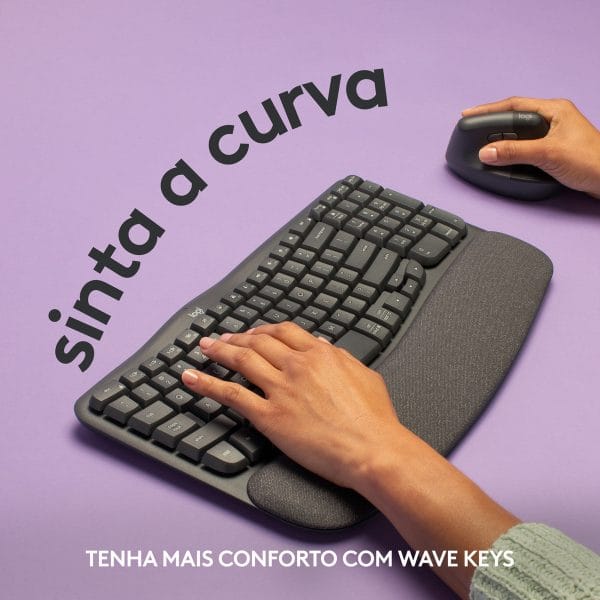 Teclado Ergonômico sem fio Logitech Wave Keys Layout US Grafite - Imagem 10