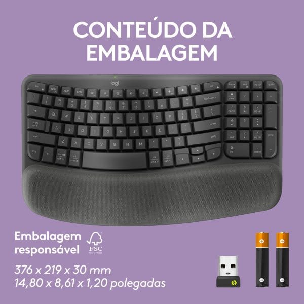 Teclado Ergonômico sem fio Logitech Wave Keys Layout US Grafite - Imagem 7