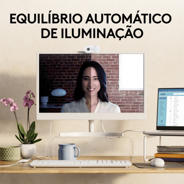 Webcam Full HD Logitech Brio 100 com Microfone Integrado, USB-C - Branco - Imagem 3