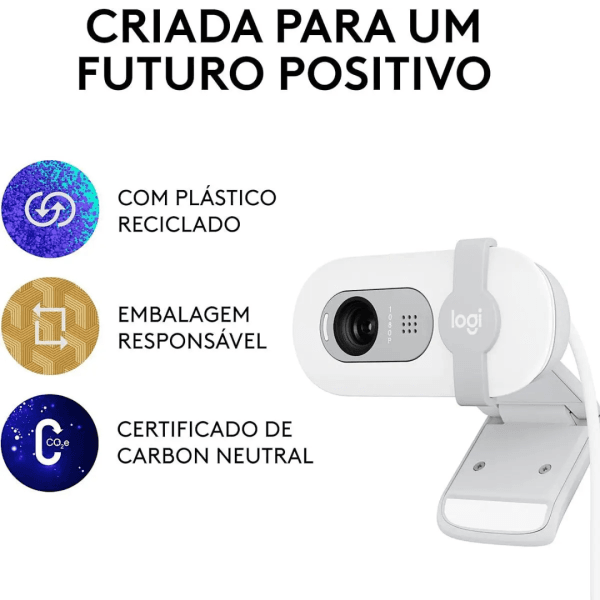Webcam Full HD Logitech Brio 100 com Microfone Integrado, USB-C - Branco - Imagem 8