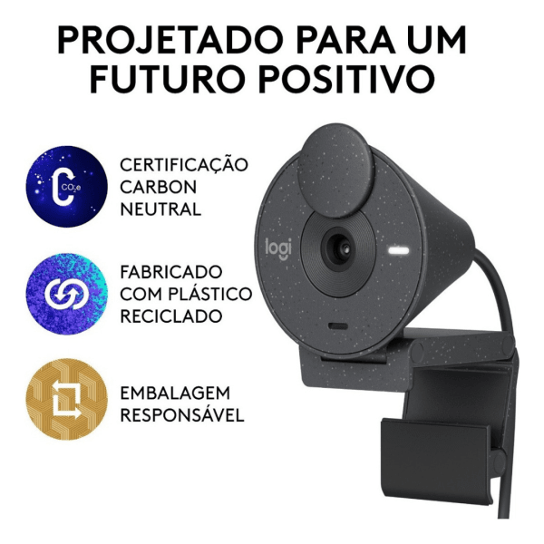 Webcam Full HD Logitech Brio 300, Proteção de Privacidade e Conexão USB-C- Grafite - Imagem 2