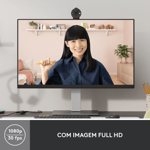 Webcam Full HD Logitech Brio 300, Proteção de Privacidade e Conexão USB-C- Grafite - Imagem 4