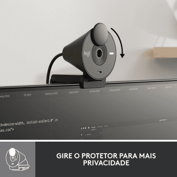 Webcam Full HD Logitech Brio 300, Proteção de Privacidade e Conexão USB-C- Grafite - Imagem 6