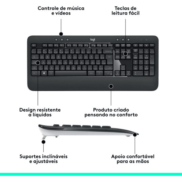 Combo Teclado e Mouse sem fio Logitech MK540 Conexão USB ABNT2 - Imagem 5