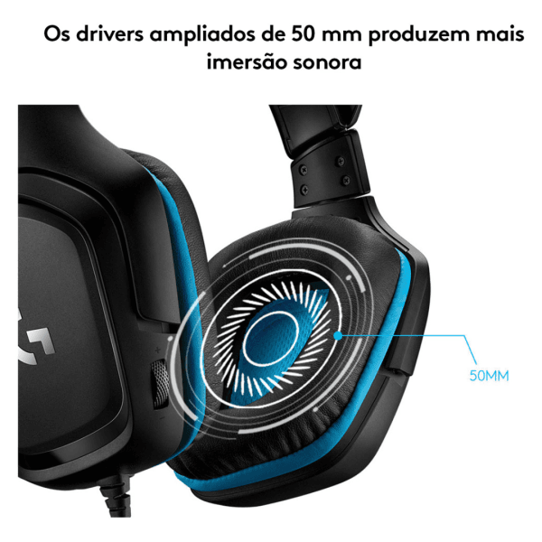 Headset Gamer Logitech G432 7.1 Dolby Surround Preto/Azul 981-000769 - Imagem 3