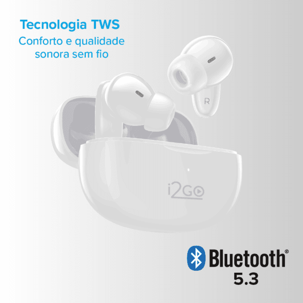 Fone De Ouvido Bluetooth Sem Fio TWS Air Buds GO 2.0, Estojo De Carregamento - I2GO Plus - Imagem 2