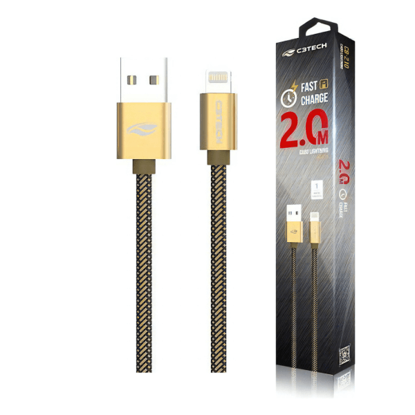 C3Tech Cabo USB-Lightning CB-210GD Dourado, 2 Metros - Imagem 2