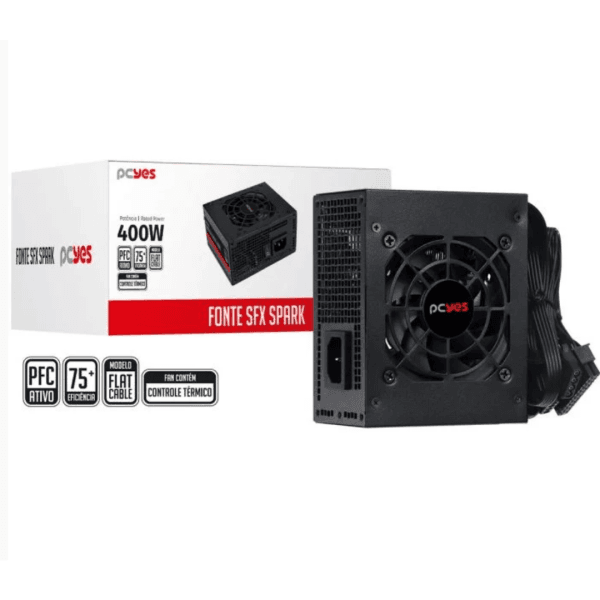 Fonte PCYES Spark 400W, 75+ Eficiência, PFC Ativo, PXSP400WPT