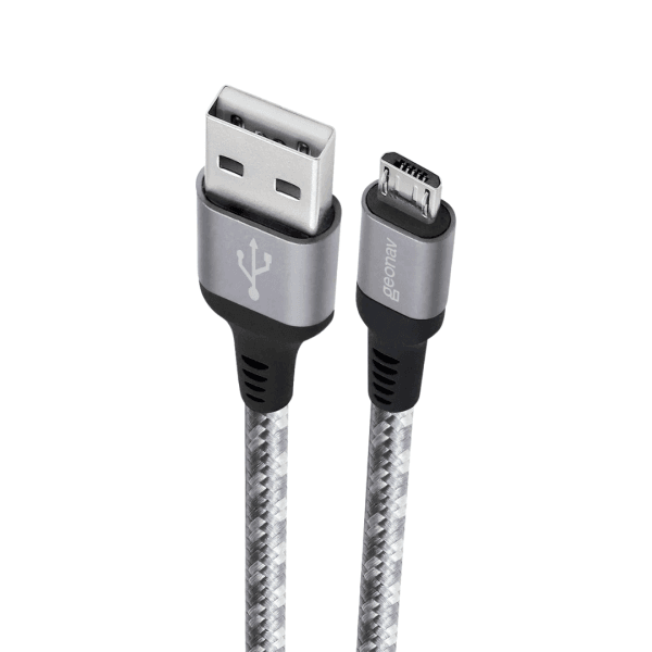 Geonav Cabo Micro USB, nylon trançado, para dispositivo Android e acessórios, 1,5 MT, Cinza