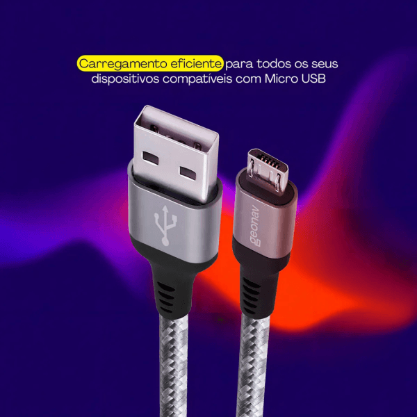 Geonav Cabo Micro USB, nylon trançado, para dispositivo Android e acessórios, 1,5 MT, Cinza - Imagem 3