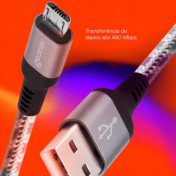 Geonav Cabo Micro USB, nylon trançado, para dispositivo Android e acessórios, 1,5 MT, Cinza - Imagem 4