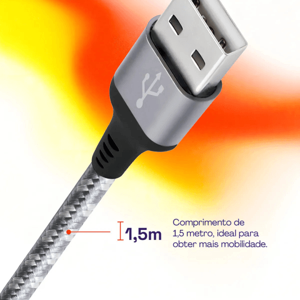 Geonav Cabo Micro USB, nylon trançado, para dispositivo Android e acessórios, 1,5 MT, Cinza - Imagem 6