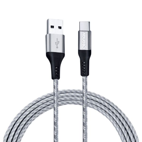 Geonav Cabo USB-C (tipo C) para USB, carregamento rápido, nylon trançado, 1,5MT, Cinza/Branco