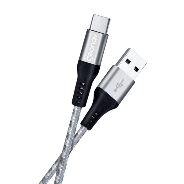 Geonav Cabo USB-C (tipo C) para USB, carregamento rápido, nylon trançado, 1,5MT, Cinza/Branco - Imagem 4
