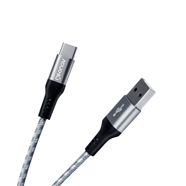 Geonav Cabo USB-C (tipo C) para USB, carregamento rápido, nylon trançado, 1,5MT, Cinza/Branco - Imagem 3