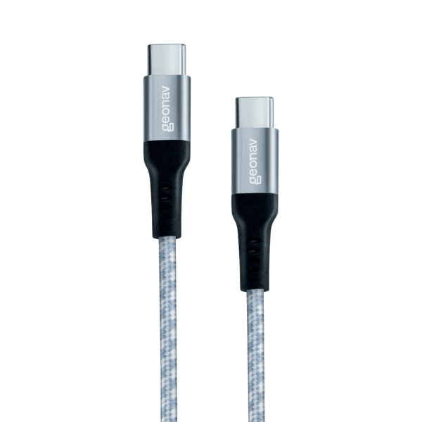 Geonav Cabo USB-C (tipo C) para USB-C (tipo C), 1,5 metros, nylon trançado, Cinza/Branco