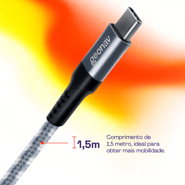 Geonav Cabo USB-C (tipo C) para USB-C (tipo C), 1,5 metros, nylon trançado, Cinza/Branco - Imagem 2