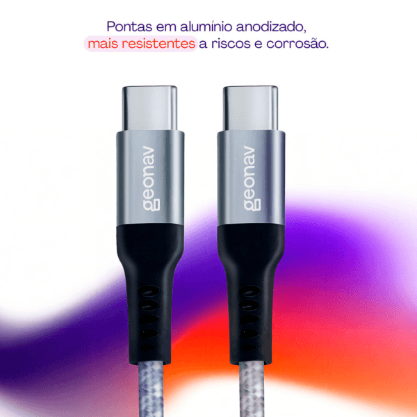 Geonav Cabo USB-C (tipo C) para USB-C (tipo C), 1,5 metros, nylon trançado, Cinza/Branco - Imagem 3
