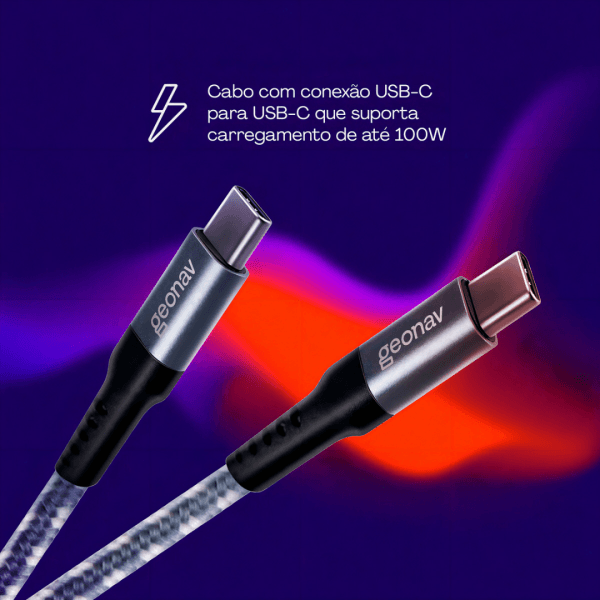 Geonav Cabo USB-C (tipo C) para USB-C (tipo C), 1,5 metros, nylon trançado, Cinza/Branco - Imagem 6
