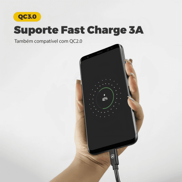 Cabo Turbo Militar Tipo C para Carregamento rápido 3A - Type C/USB A, Nylon trançado, 1,5 Metros - Imagem 4