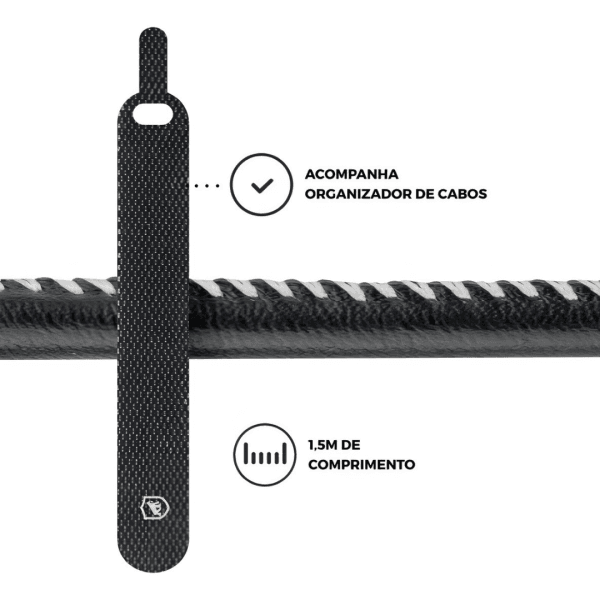 Cabo Turbo Militar Tipo C para Carregamento rápido 3A - Type C/USB A, Nylon trançado, 1,5 Metros - Imagem 3
