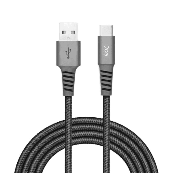 Cabo USB-C I2GO 2m 2,4A Nylon Trançado Chumbo - I2GO PRO