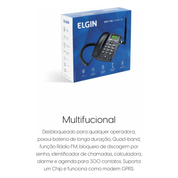 Telefone de Mesa GSM Fixo Rural GSM100 Elgin Chip QuadBand Preto - Imagem 5