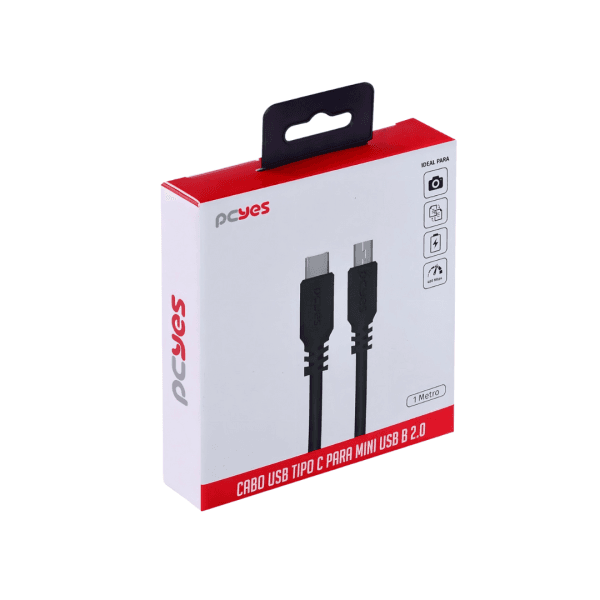 CABO USB TIPO C PARA MINI USB B 2.0 PARA TYPE C TIPO C 1 METRO PRETO - PCYES - Imagem 5