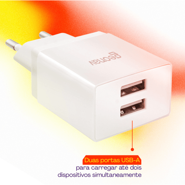 Geonav Carregador de Parede Universal 2.1A, 2 portas USB, 10W, Bivolt, Branco - Imagem 4