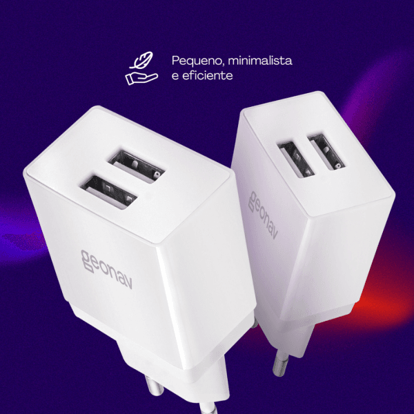 Geonav Carregador de Parede Universal 2.1A, 2 portas USB, 10W, Bivolt, Branco - Imagem 3
