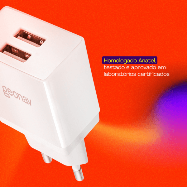 Geonav Carregador de Parede Universal 2.1A, 2 portas USB, 10W, Bivolt, Branco - Imagem 5