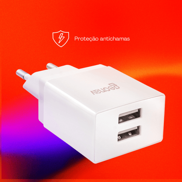 Geonav Carregador de Parede Universal 2.1A, 2 portas USB, 10W, Bivolt, Branco - Imagem 6