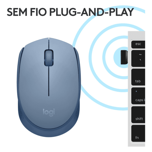 Mouse Logitech M170, Sem Fio, Azul Claro, 910-006863 - Imagem 4