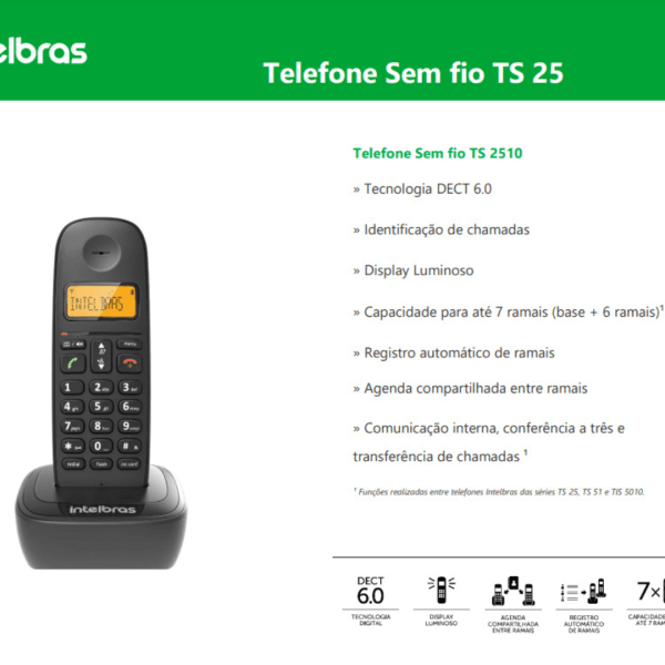 Ramal Sem Fio Digital TS 2511 Preto Intelbras - Imagem 5
