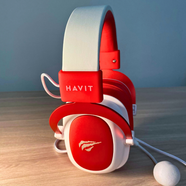 Headphone Gamer Havit H2002d, Drivers 53mm, Branco e Vermelho, HVGMH-H2002D-WR - Imagem 2