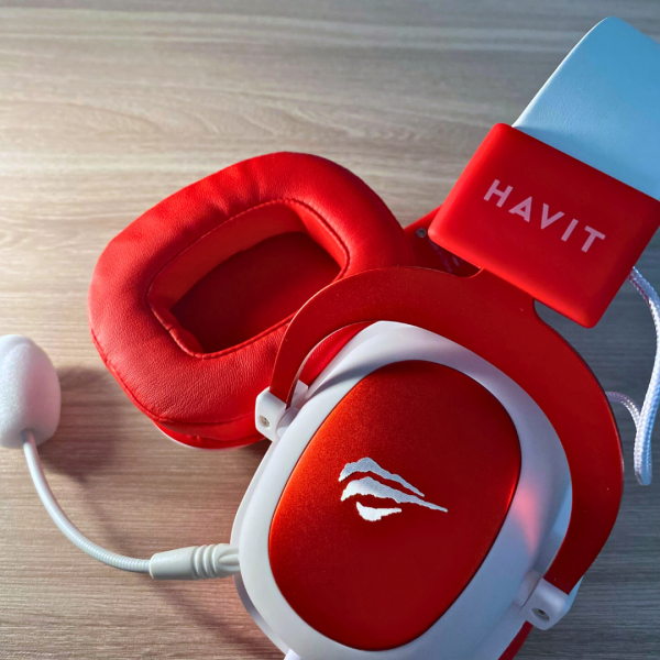 Headphone Gamer Havit H2002d, Drivers 53mm, Branco e Vermelho, HVGMH-H2002D-WR - Imagem 6